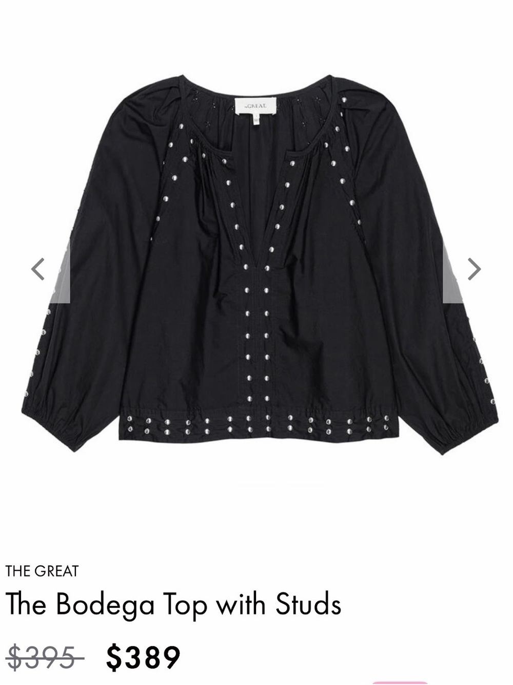 THE GREAT. Black Bodega Studded Tunic